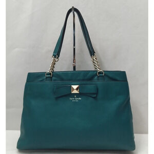 Kate Spade New York Green Leather Bow Double Handles Satchel Shoulder Bag